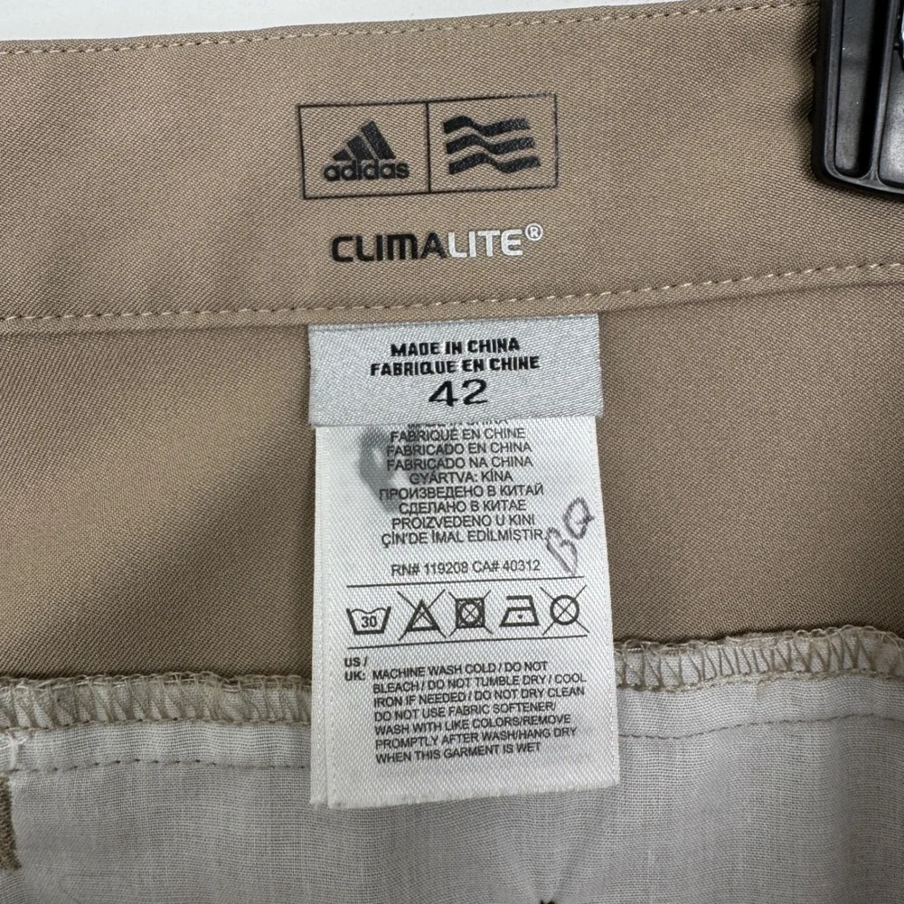 Adidas Climalite Mens Golf Performance Pants Tan Khaki Flat Front Size 42x30